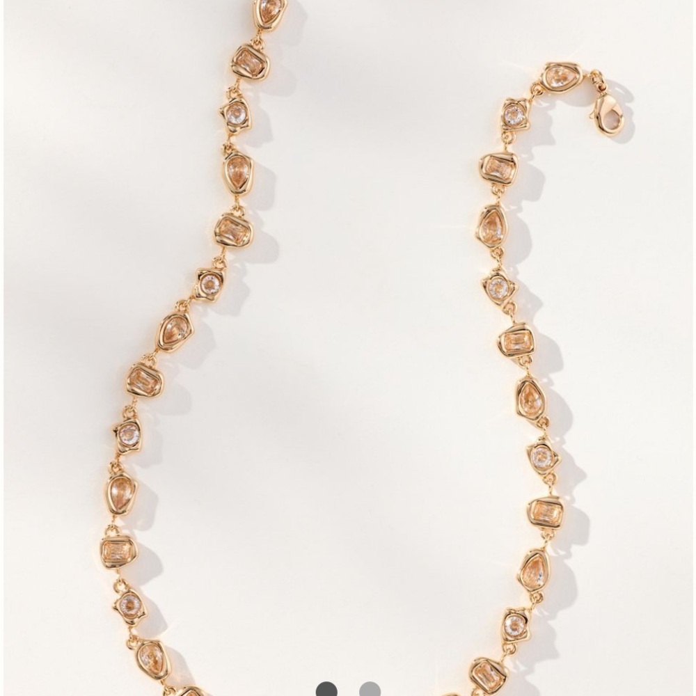 Anthropologie Gold Bezel-Link Necklace with Sparkling Stones
